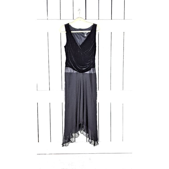 Jonathan Martin Studio black silk velvet vneck sleeveless asymmetric dress - Picture 1 of 5